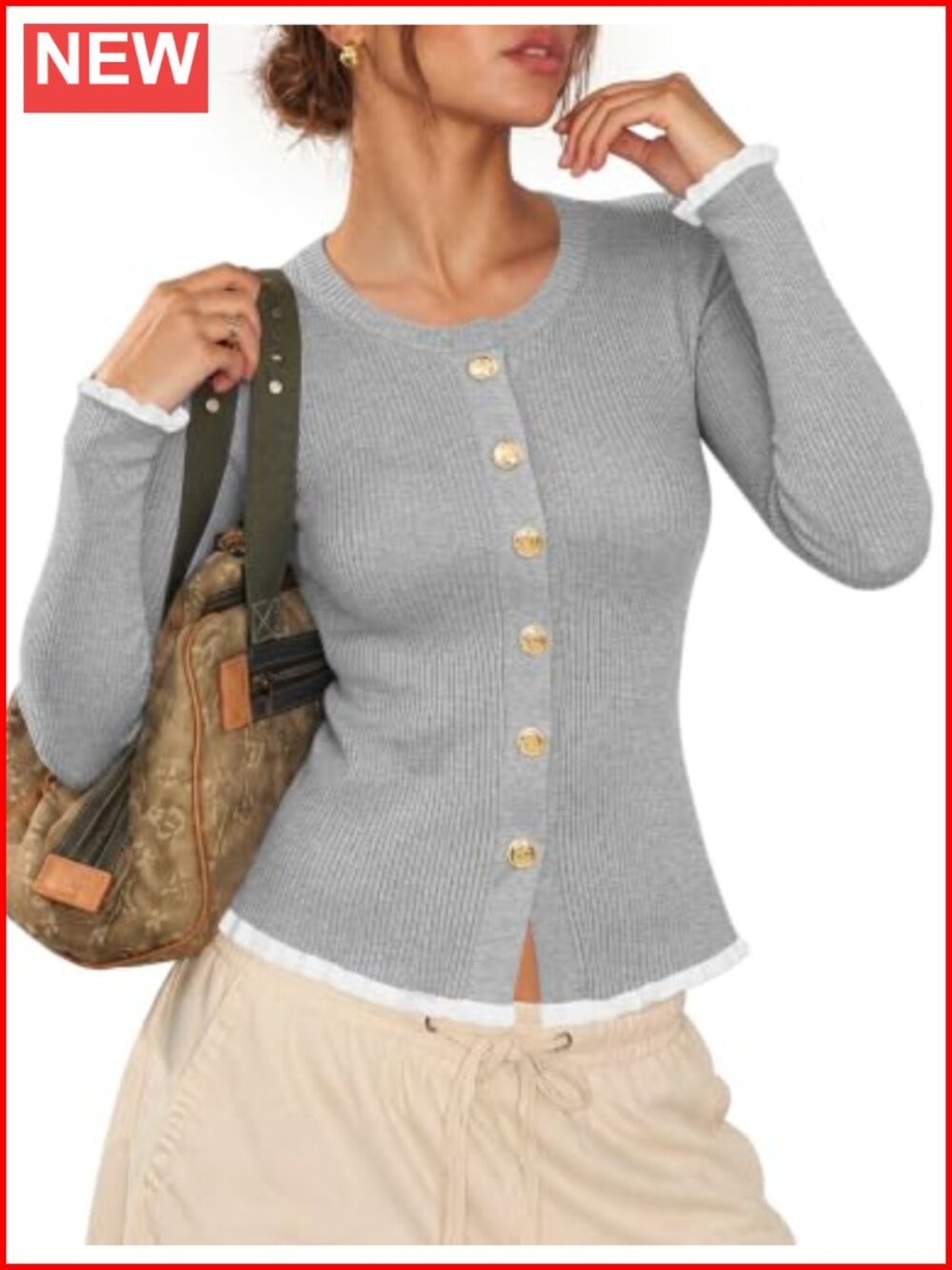 LUYAA Ruffle Cardigan Sweater Women Lightweight Long Sleeve Button Knit
